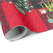 列車とクリスマスツリーの格子模様の黒い赤 ラッピングペーパー (ロールコーナー)