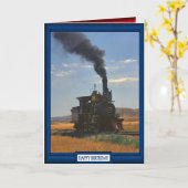 列車と線路 – 平原を横切って蒸し カード (黄色い花)