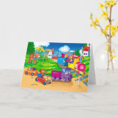 列車と車 カード (黄色い花)