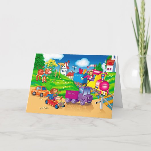 列車と車 カード (正面)