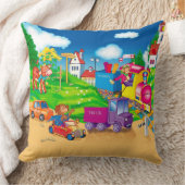 列車と車 クッション (ブランケット)