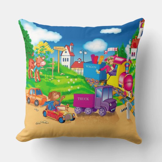 列車と車 クッション (正面)