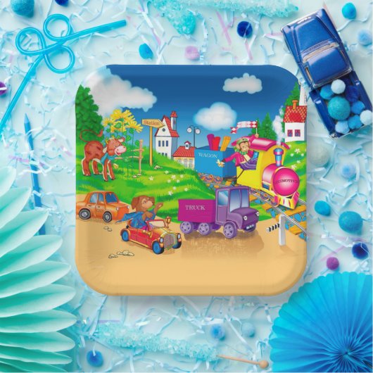 列車と車 ペーパープレート (パーティー)