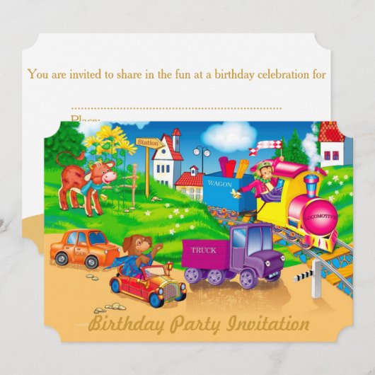 列車と車 招待状 (正面/裏面)