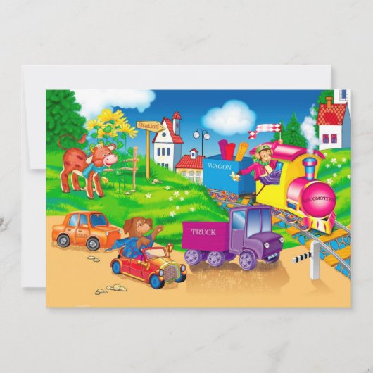 列車と車 招待状 (正面)