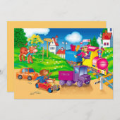 列車と車 招待状 (正面/裏面)