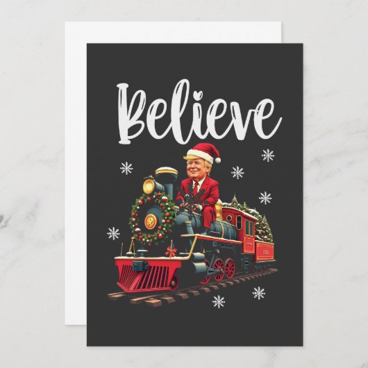 列車に乗って生きるトランプのクリスマスサンタエプロン サンキューカード (正面/裏面)