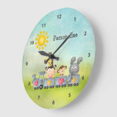 列車のかわいい動物及び女の子 ラージ壁時計 (傾斜)
