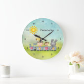 列車のかわいい動物及び女の子 ラージ壁時計 (ホーム)
