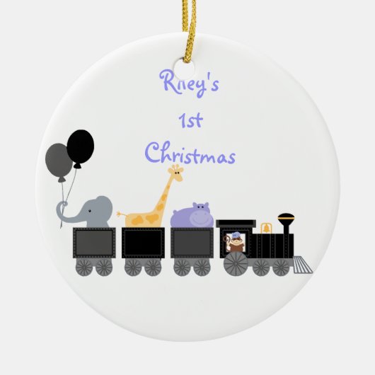 列車のオーナメントのベビー動物 セラミックオーナメント (正面)