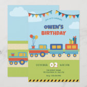 列車のカラフル誕生日 招待状 (正面/裏面)