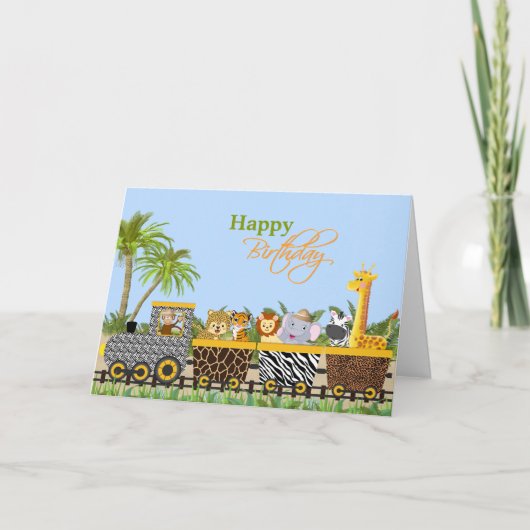 列車のグリーティングカードに登場するサファリジャングルの動物 カード (正面)