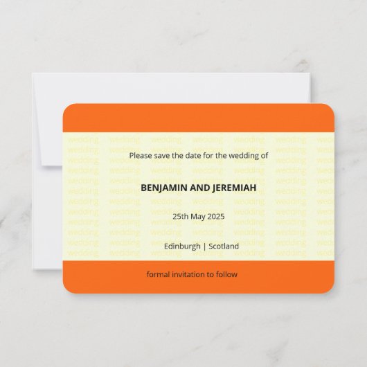 列車のチケットにインスパイアされた | ゲイウェディングの保存日 招待状 (裏面)