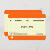 列車のチケットにインスパイアされた | 結婚式のSave the Date 招待状 (正面/裏面)
