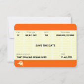列車のチケットにインスパイアされた | 結婚式のSave the Date 招待状 (正面)