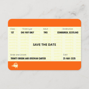 列車のチケットにインスパイアされた   結婚式のSave the Date 招待状
