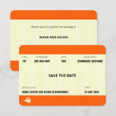 列車のチケットにインスパイアされたLGBTQ+向けの結婚式のご案内 招待状 (正面/裏面)