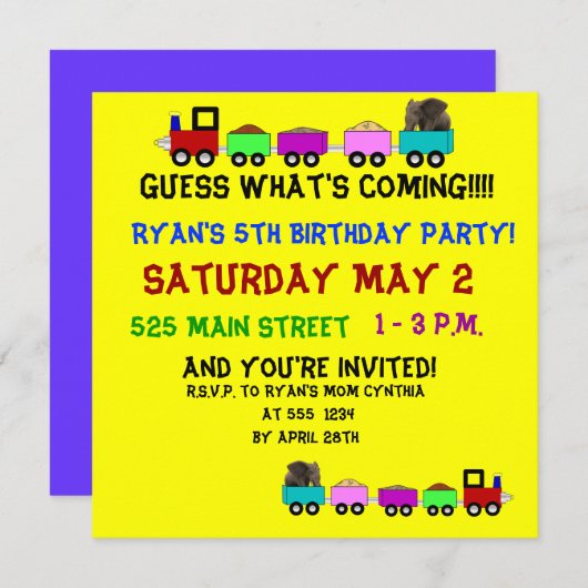 列車のテーマの誕生日の招待 招待状 (正面/裏面)