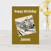 列車のテーマパーソナライズされたのカラーリング誕生日 カード (黄色い花)