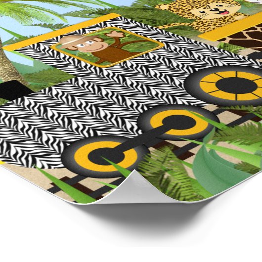 列車のバナーにサファリジャングルの動物たち ポスター (角)