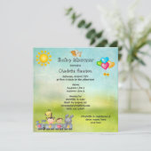 列車のベビーシャワーのかわいい動物及び女の子 招待状 (スタンド正面)