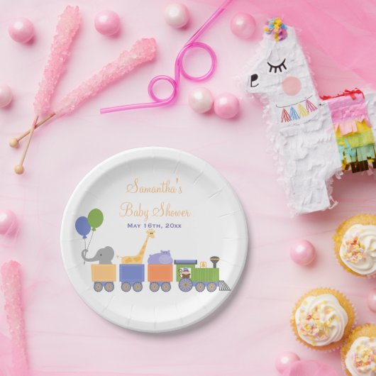 列車のベビーシャワーの動物 ペーパープレート (パーティー)