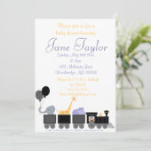 列車のベビーシャワー招待状のベビー動物 招待状 (スタンド正面)