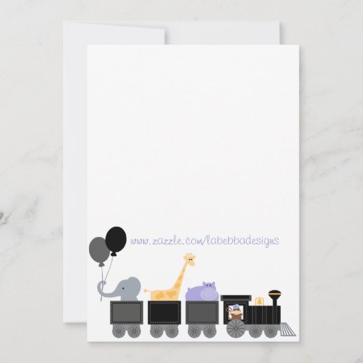 列車のベビーシャワー招待状のベビー動物 招待状 (裏面)