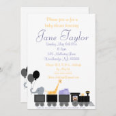 列車のベビーシャワー招待状のベビー動物 招待状 (正面/裏面)