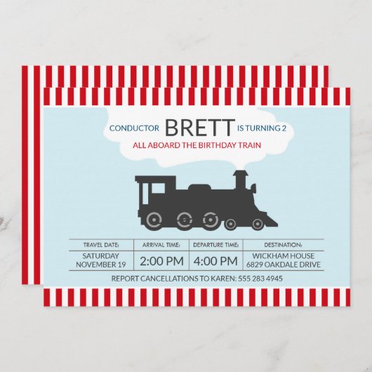 列車のロコモーティブのコンダクターの誕生会 招待状 (正面/裏面)