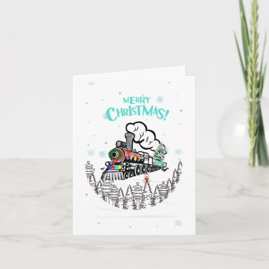 列車の休日クリスマス自閉症の意識カード サンキューカード (正面)
