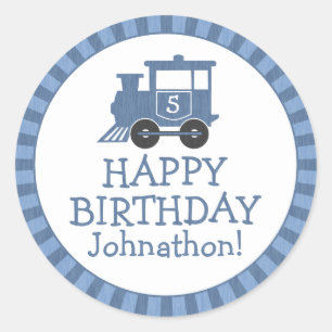 列車の子供の誕生日のステッカーのDrkのパーソナライズな青 ラウンドシール