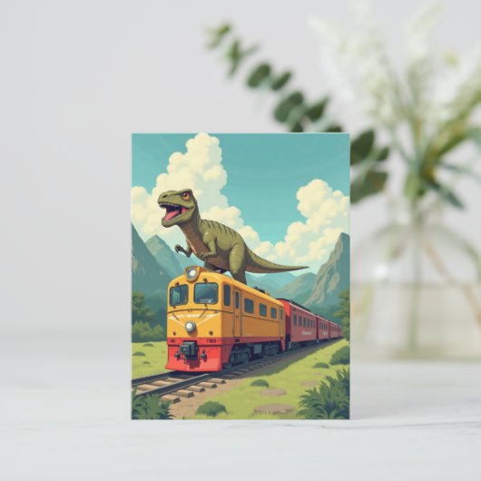 列車の恐竜ラプターの葉書に遅おもしろいれる ポストカード (スタンド正面)