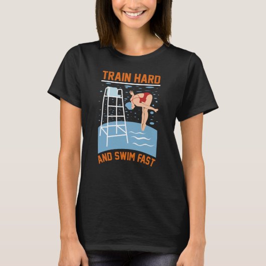 列車の懸命と高速泳ぐ – 泳ぐ人デザイン Tシャツ (正面)
