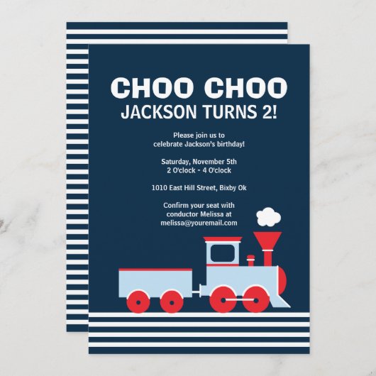列車の招待状 – 男の子のための誕生日招待状 招待状 (正面/裏面)