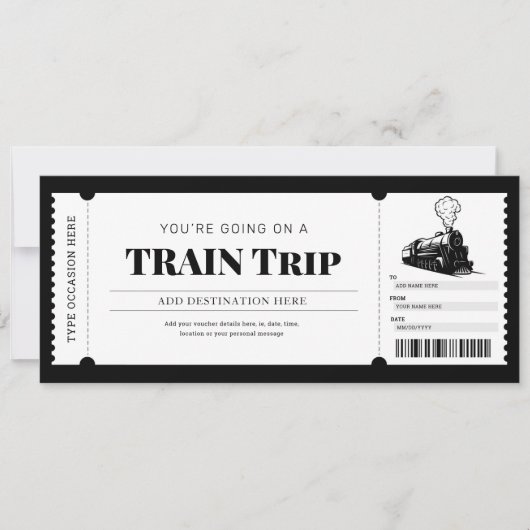 列車の旅の搭乗パスギフトチケット券 招待状 (正面)
