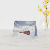 列車の機関車の冬の山の写真ノート カード (黄色い花)