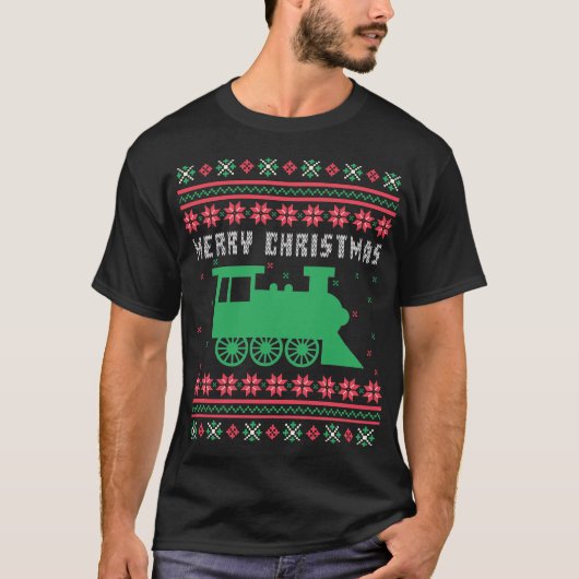 列車の機関車の醜いクリスマスセーター Tシャツ (正面)