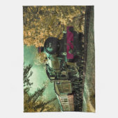 列車の機関車レトロヴィンテージ紅葉 キッチンタオル (縦)