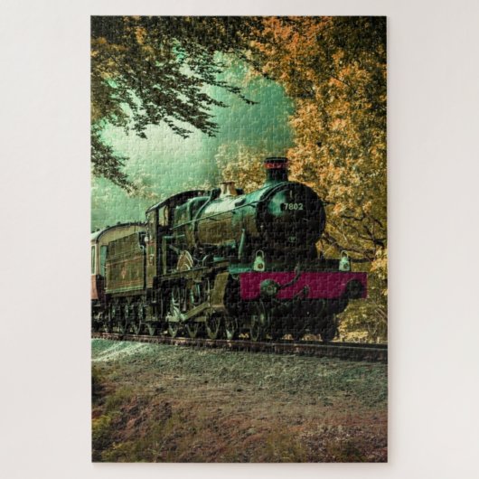 列車の機関車レトロヴィンテージ紅葉 ジグソーパズル (縦)