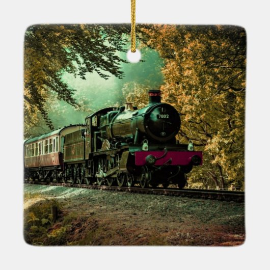 列車の機関車レトロヴィンテージ紅葉 セラミックオーナメント (裏面)