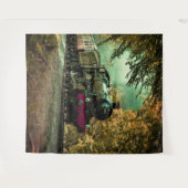 列車の機関車レトロヴィンテージ紅葉 タペストリー (正面(横))