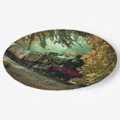 列車の機関車レトロヴィンテージ紅葉 ペーパープレート (アングル)