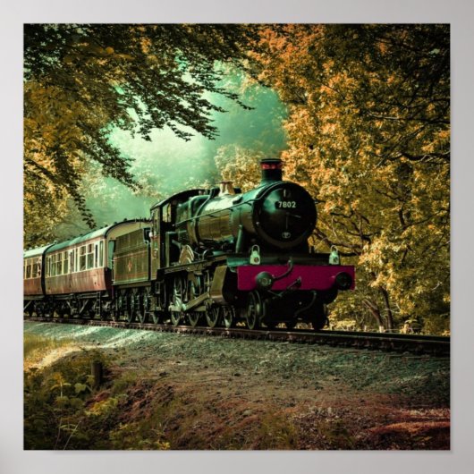 列車の機関車レトロヴィンテージ紅葉 ポスター (正面)