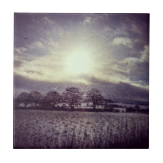 列車の窓から冬の畑や丘 タイル (正面)