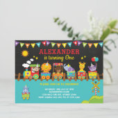 列車の第1誕生日のジャングルサファリの野生動物 招待状 (スタンド正面)