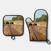 列車の線路 鍋つかみ&鍋敷きセット (正面)