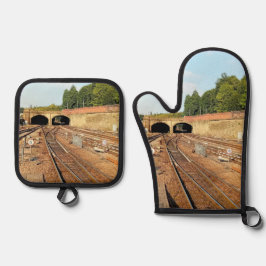 列車の線路 鍋つかみ&鍋敷きセット