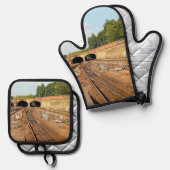列車の線路 鍋つかみ&鍋敷きセット (正面/裏面)