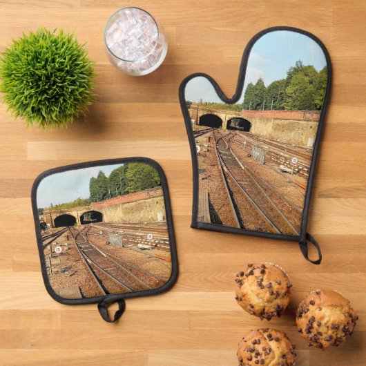 列車の線路 鍋つかみ&鍋敷きセット (トップダウン)